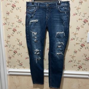 Silver Jeans Dark Blue Distressed Skinny Jeans Women’s W34